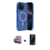 MARSİLYAN™- iPhone 14 Kılıf Eksen Çizgi - Siyah 3D Antistatik Hayalet Cam Ekran Koruyucu + Raze Metal Kamera Lens - SH