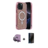MARSİLYAN™- iPhone 14 Kılıf Eksen Çizgi - Siyah 3D Antistatik Hayalet Cam Ekran Koruyucu + Raze Metal Kamera Lens - SH