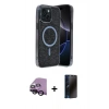 MARSİLYAN™- iPhone 14 Kılıf Eksen Çizgi - Siyah 3D Antistatik Hayalet Cam Ekran Koruyucu + Raze Metal Kamera Lens - SH