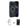 MARSİLYAN™- iPhone 14 Kılıf Eksen Çizgi - Siyah 3D Antistatik Hayalet Cam Ekran Koruyucu + Shine Kamera Lens - SH