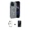 MARSİLYAN™- iPhone 14 Kılıf Eksen Çizgi - Siyah 3D Antistatik Hayalet Cam Ekran Koruyucu + Shine Kamera Lens - SH