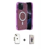 MARSİLYAN™- iPhone 14 Kılıf Eksen Çizgi - Siyah Bilvis 3D Cam Ekran Koruyucu + Shine Kamera Lens - GD