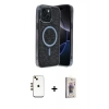 MARSİLYAN™- iPhone 14 Kılıf Eksen Çizgi - Siyah Bilvis 3D Cam Ekran Koruyucu + Shine Kamera Lens - GD