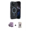 MARSİLYAN™- iPhone 14 Kılıf Eksen Çizgi - Siyah Bilvis 3D Cam Ekran Koruyucu + Raze Metal Kamera Lens - GS