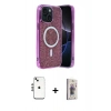 MARSİLYAN™- iPhone 14 Kılıf Eksen Çizgi - Siyah Bilvis 3D Cam Ekran Koruyucu + Shine Kamera Lens - GS