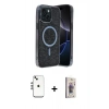 MARSİLYAN™- iPhone 14 Kılıf Eksen Çizgi - Siyah Bilvis 3D Cam Ekran Koruyucu + Shine Kamera Lens - GS