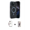 MARSİLYAN™- iPhone 14 Kılıf Eksen Çizgi - Siyah Bilvis 3D Cam Ekran Koruyucu + Shine Kamera Lens - KI