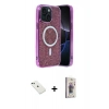 MARSİLYAN™- iPhone 14 Kılıf Eksen Çizgi - Siyah Bilvis 3D Cam Ekran Koruyucu + Diamond Kamera Lens - YL