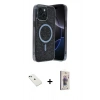 MARSİLYAN™- iPhone 14 Kılıf Eksen Çizgi - Siyah Bilvis 3D Cam Ekran Koruyucu + Diamond Kamera Lens - YL
