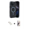 MARSİLYAN™- iPhone 14 Kılıf Eksen Çizgi - Siyah Bilvis 3D Mat Cam Ekran Koruyucu + Diamond Kamera Lens - KI