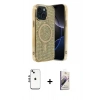 MARSİLYAN™- iPhone 14 Kılıf Eksen Çizgi - Siyah Bilvis 3D Mat Cam Ekran Koruyucu + Shine Kamera Lens - GS