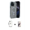 MARSİLYAN™- iPhone 14 Kılıf Eksen Çizgi - Siyah Bilvis 3D Mat Cam Ekran Koruyucu + Shine Kamera Lens - GS