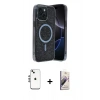MARSİLYAN™- iPhone 14 Kılıf Eksen Çizgi - Siyah Bilvis 3D Mat Cam Ekran Koruyucu + Shine Kamera Lens - GS