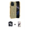 MARSİLYAN™- iPhone 14 Kılıf Eksen Çizgi - Siyah Bilvis 3D Mat Cam Ekran Koruyucu + PVD Metal Kamera Lens - SH