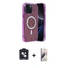 MARSİLYAN™- iPhone 14 Kılıf Eksen Çizgi - Siyah Bilvis 3D Mat Cam Ekran Koruyucu + PVD Metal Kamera Lens - SH