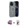 MARSİLYAN™- iPhone 14 Kılıf Eksen Çizgi - Siyah Bilvis 3D Mat Cam Ekran Koruyucu + Raze Metal Kamera Lens - KI