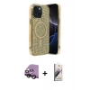 MARSİLYAN™- iPhone 14 Kılıf Eksen Çizgi - Siyah Bilvis 3D Mat Cam Ekran Koruyucu + Raze Metal Kamera Lens - SH