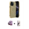 MARSİLYAN™- iPhone 14 Kılıf Eksen Çizgi - Siyah Bilvis 3D Mat Cam Ekran Koruyucu + Raze Metal Kamera Lens - KI