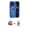 MARSİLYAN™- iPhone 14 Kılıf Eksen Çizgi - Siyah Bilvis 3D Mat Cam Ekran Koruyucu + Raze Metal Kamera Lens - KI