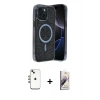 MARSİLYAN™- iPhone 14 Kılıf Eksen Çizgi - Siyah Bilvis 3D Mat Cam Ekran Koruyucu + Shine Kamera Lens - GI