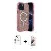 MARSİLYAN™- iPhone 14 Kılıf Eksen Çizgi - Siyah Bilvis 3D Mat Cam Ekran Koruyucu + Shine Kamera Lens - YL