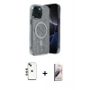 MARSİLYAN™- iPhone 14 Kılıf Eksen Çizgi - Siyah Bilvis 3D Mat Cam Ekran Koruyucu + Shine Kamera Lens - YL