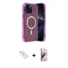 MARSİLYAN™- iPhone 14 Kılıf Eksen Çizgi - Siyah Bilvis 3D Mat Cam Ekran Koruyucu + Sierra Blue Diamond Kamera Lens