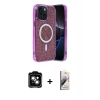 MARSİLYAN™- iPhone 14 Kılıf Eksen Çizgi - Siyah Bilvis 3D Mat Cam Ekran Koruyucu + PVD Metal Kamera Lens - TU