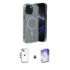 MARSİLYAN™- iPhone 14 Kılıf Eksen Çizgi - Siyah Bilvis 5in1 3D Magic Cam Ekran Koruyucu + Gökkuşağı Shine Kamera Lens