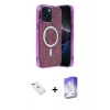 MARSİLYAN™- iPhone 14 Kılıf Eksen Çizgi - Siyah Bilvis 5in1 3D Magic Cam Ekran Koruyucu + Diamond Kamera Lens - KI