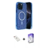 MARSİLYAN™- iPhone 14 Kılıf Eksen Çizgi - Siyah Bilvis 5in1 3D Magic Cam Ekran Koruyucu + Diamond Kamera Lens - KI