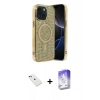 MARSİLYAN™- iPhone 14 Kılıf Eksen Çizgi - Siyah Bilvis 5in1 3D Magic Cam Ekran Koruyucu + Diamond Kamera Lens - KI
