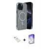 MARSİLYAN™- iPhone 14 Kılıf Eksen Çizgi - Siyah Bilvis 5in1 3D Magic Cam Ekran Koruyucu + Diamond Kamera Lens - KI