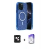 MARSİLYAN™- iPhone 14 Kılıf Eksen Çizgi - Siyah Bilvis 5in1 3D Magic Cam Ekran Koruyucu + PVD Metal Kamera Lens - PE