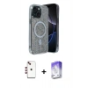 MARSİLYAN™- iPhone 14 Kılıf Eksen Çizgi - Siyah Bilvis 5in1 3D Magic Cam Ekran Koruyucu + Shine Kamera Lens - KI