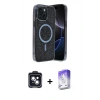 MARSİLYAN™- iPhone 14 Kılıf Eksen Çizgi - Siyah Bilvis 5in1 3D Magic Cam Ekran Koruyucu + PVD Metal Kamera Lens - SH
