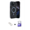 MARSİLYAN™- iPhone 14 Kılıf Eksen Çizgi - Siyah Bilvis 5in1 5D Magic Hayalet Cam Ekran Koruyucu + Diamond Kamera Lens - KI