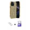 MARSİLYAN™- iPhone 14 Kılıf Eksen Çizgi - Siyah Bilvis 5in1 5D Magic Hayalet Cam Ekran Koruyucu + Diamond Kamera Lens - SABE