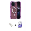 MARSİLYAN™- iPhone 14 Kılıf Eksen Çizgi - Siyah Bilvis 5in1 5D Magic Hayalet Cam Ekran Koruyucu + Diamond Kamera Lens - KI