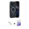 MARSİLYAN™- iPhone 14 Kılıf Eksen Çizgi - Siyah Bilvis 5in1 5D Magic Hayalet Cam Ekran Koruyucu + Diamond Kamera Lens - PE