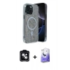 MARSİLYAN™- iPhone 14 Kılıf Eksen Çizgi - Siyah Bilvis 5in1 5D Magic Hayalet Cam Ekran Koruyucu + PVD Metal Kamera Lens - GS