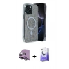 MARSİLYAN™- iPhone 14 Kılıf Eksen Çizgi - Siyah Bilvis 5in1 5D Magic Hayalet Cam Ekran Koruyucu + Raze Metal Kamera Lens - GS