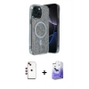MARSİLYAN™- iPhone 14 Kılıf Eksen Çizgi - Siyah Bilvis 5in1 5D Magic Hayalet Cam Ekran Koruyucu + Shine Kamera Lens - KI