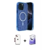 MARSİLYAN™- iPhone 14 Kılıf Eksen Çizgi - Siyah Bilvis 5in1 5D Magic Hayalet Cam Ekran Koruyucu + Shine Kamera Lens - KI