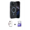 MARSİLYAN™- iPhone 14 Kılıf Eksen Çizgi - Siyah Bilvis 5in1 5D Magic Hayalet Cam Ekran Koruyucu + Shine Kamera Lens - KI