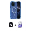 MARSİLYAN™- iPhone 14 Kılıf Eksen Çizgi - Siyah Bilvis 5in1 5D Magic Hayalet Cam Ekran Koruyucu + PVD Metal Kamera Lens - MI