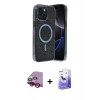 MARSİLYAN™- iPhone 14 Kılıf Eksen Çizgi - Siyah Bilvis 5in1 5D Magic Hayalet Cam Ekran Koruyucu + Raze Metal Kamera Lens - KI
