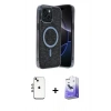 MARSİLYAN™- iPhone 14 Kılıf Eksen Çizgi - Siyah Bilvis 5in1 5D Magic Hayalet Cam Ekran Koruyucu + Shine Kamera Lens - GI