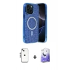 MARSİLYAN™- iPhone 14 Kılıf Eksen Çizgi - Siyah Bilvis 5in1 5D Magic Hayalet Cam Ekran Koruyucu + Shine Kamera Lens - GS