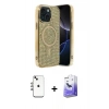 MARSİLYAN™- iPhone 14 Kılıf Eksen Çizgi - Siyah Bilvis 5in1 5D Magic Hayalet Cam Ekran Koruyucu + Shine Kamera Lens - GI